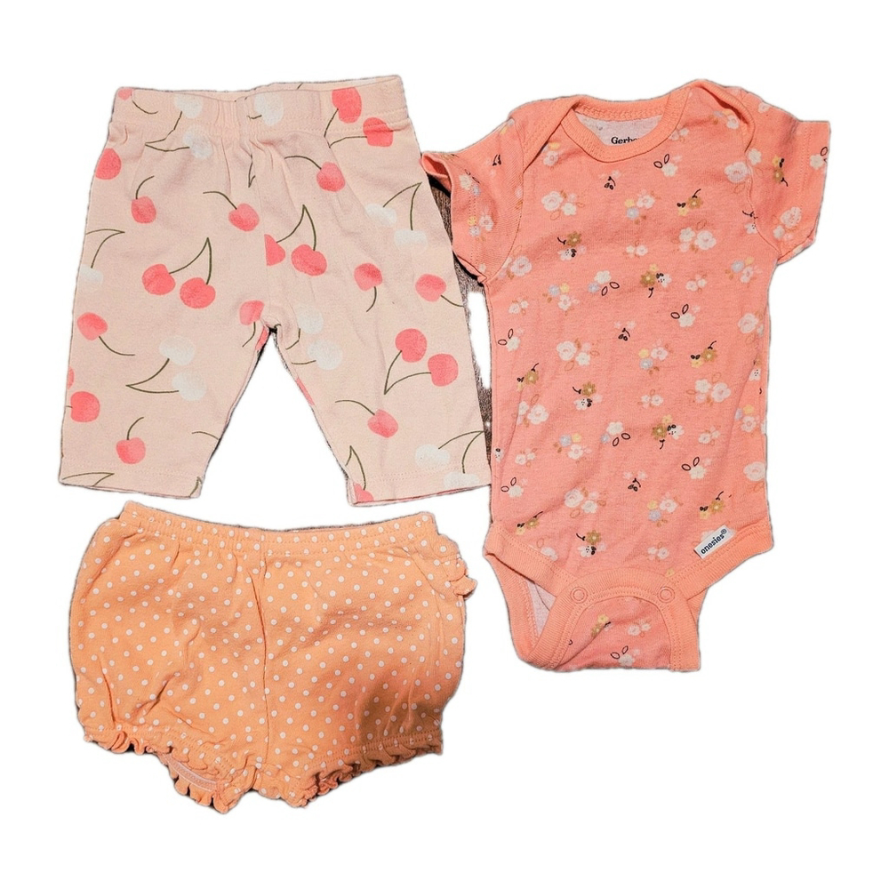 Baby Girl NB Clothing Lot 3Pcs Onepiece Bloomers Legging Pants Peach